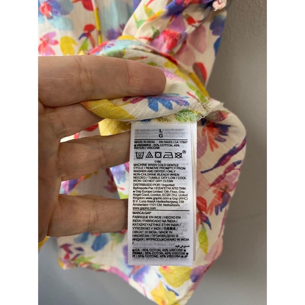 GAP Floral Ruffle Sleeveless‎ Blouse Tie Neck Multicolor Womens L - Picture 8 of 9